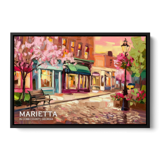 Marietta Cobb County Scenes - Black Framed Canvas Wall Art - Front
