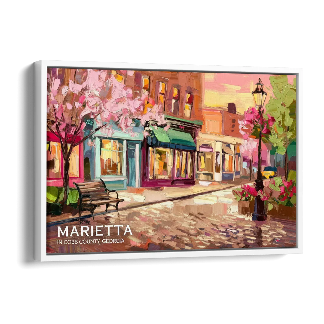 Marietta Cobb County Scenes Side - White Canvas Wall Art