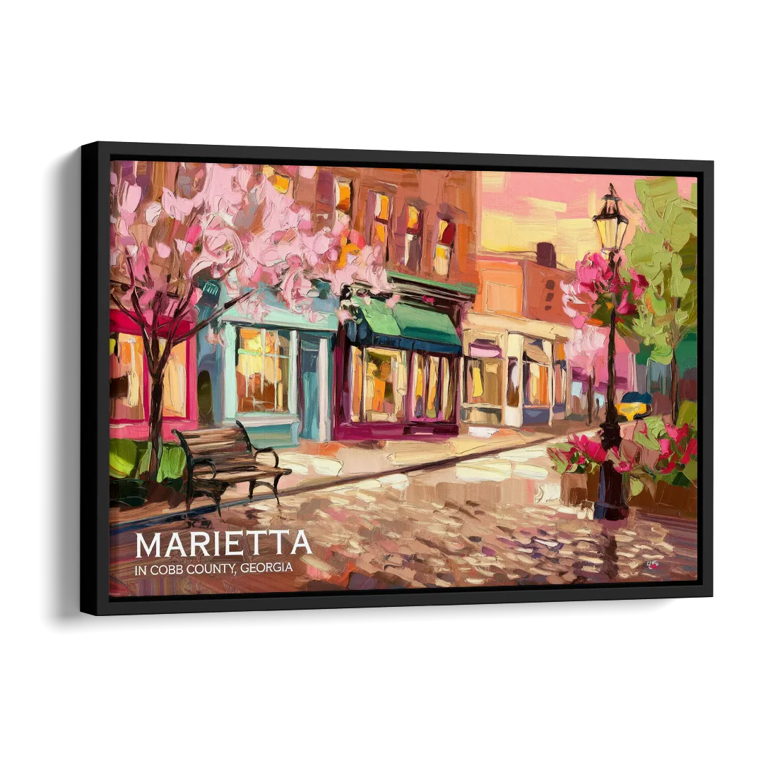 Marietta Cobb County Scenes Side - Black Canvas Wall Art