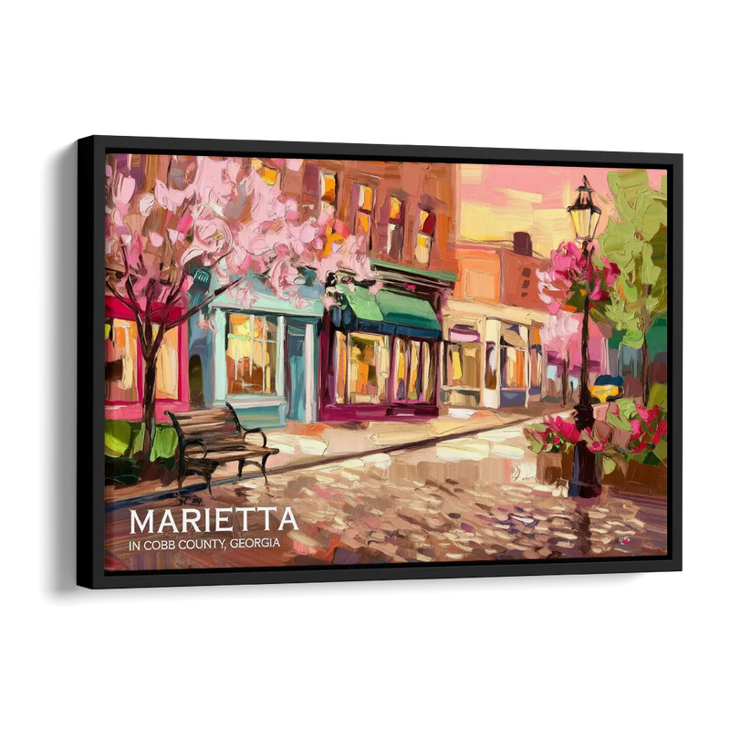 Marietta Cobb County Scenes Side - Black Canvas Wall Art