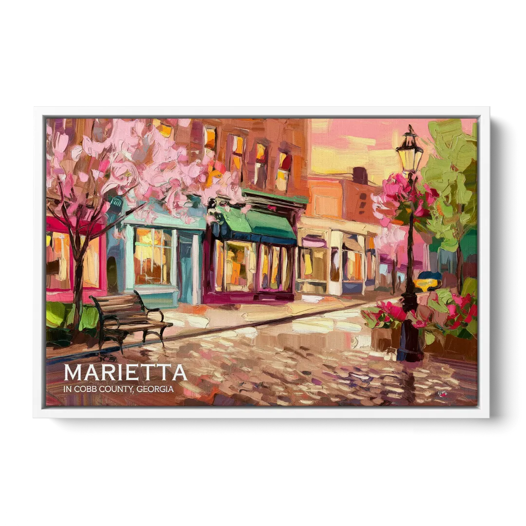 Marietta Cobb County Scenes Front - White Canvas Wall Art