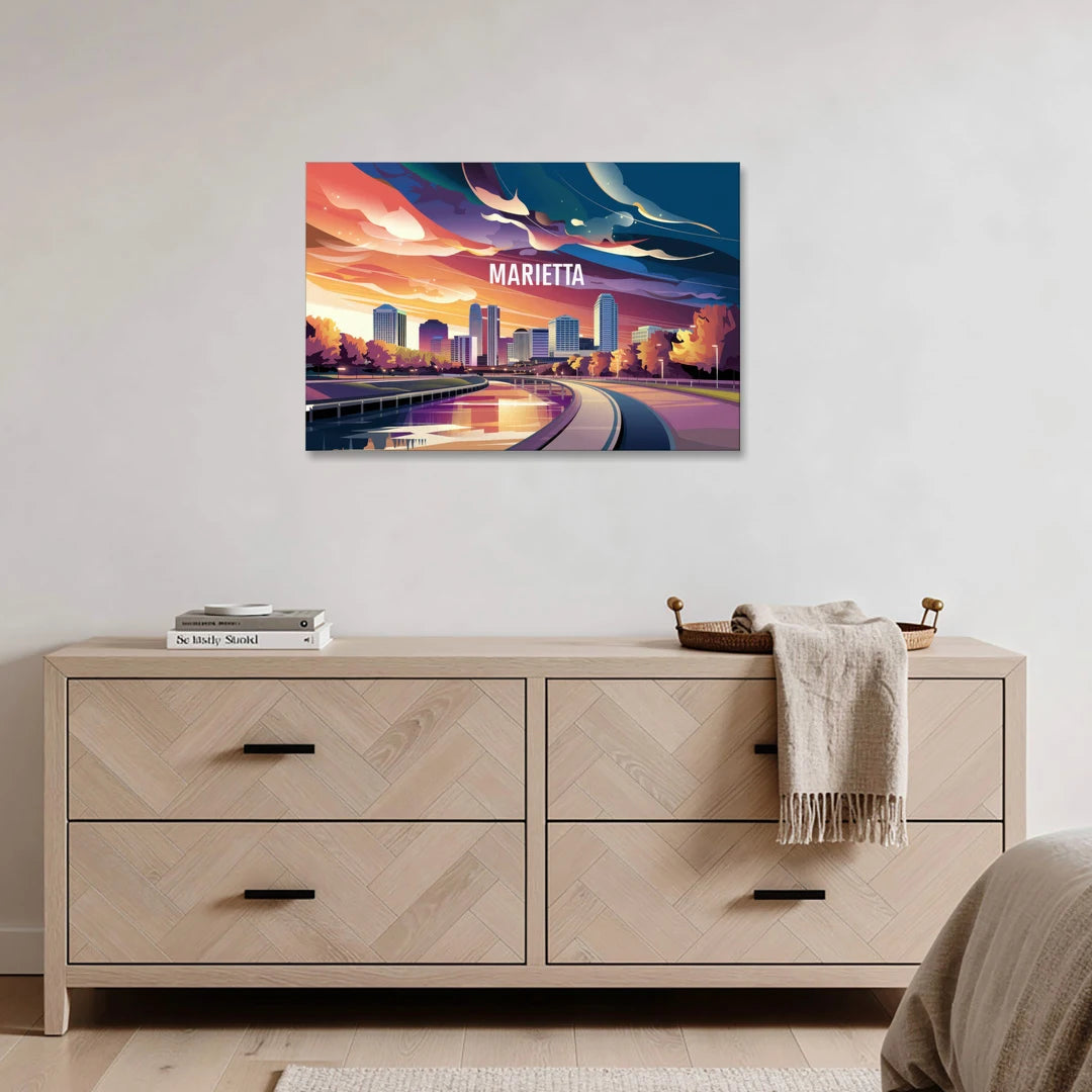 Marietta Skyline Sunset - Canvas Wall Art - Coffee Table - 36x24
