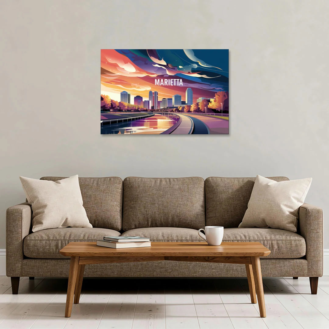 Marietta Skyline Sunset - Canvas Wall Art - Sofa - 36x24