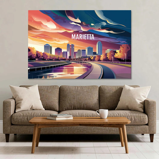 Marietta Skyline Sunset - Canvas Wall Art - Sofa - 60x40