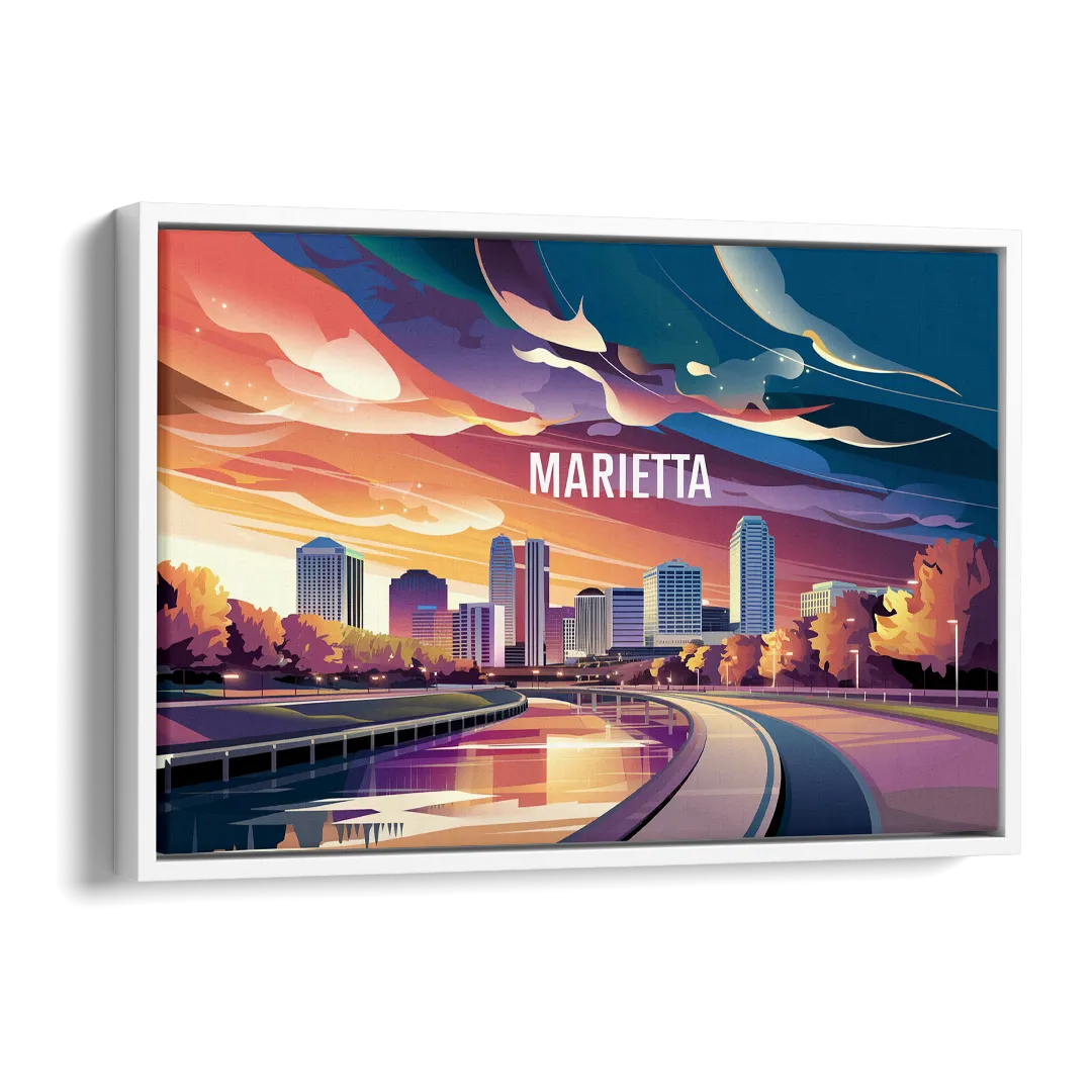 Marietta Skyline Sunset Side - White Canvas Wall Art