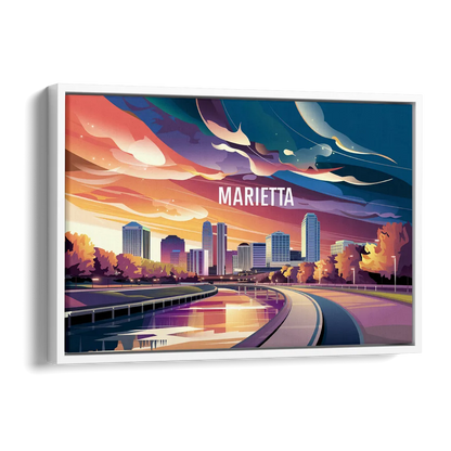 Marietta Skyline Sunset Side - White Canvas Wall Art