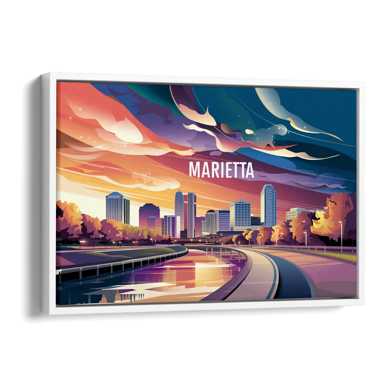Marietta Skyline Sunset Side - White Canvas Wall Art