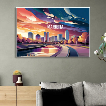 Marietta Skyline Sunset Sitting Room - White Canvas Wall Art