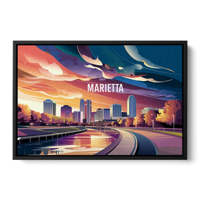 Marietta Skyline Sunset Front - Black Canvas Wall Art