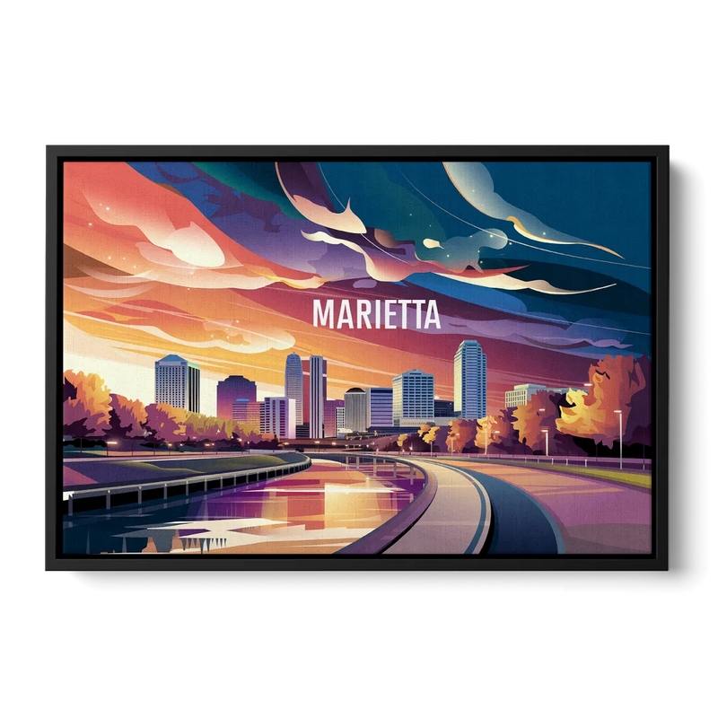 Marietta Skyline Sunset Front - Black Canvas Wall Art