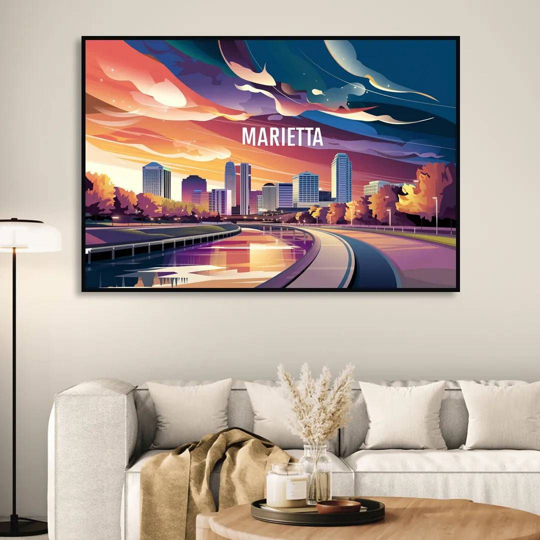 Marietta Skyline Sunset Living Room - Black Canvas Wall Art
