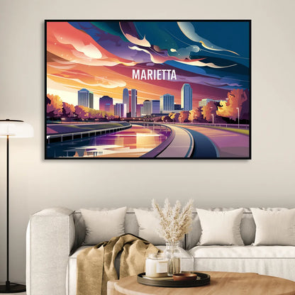 Marietta Skyline Sunset Living Room - Black Canvas Wall Art