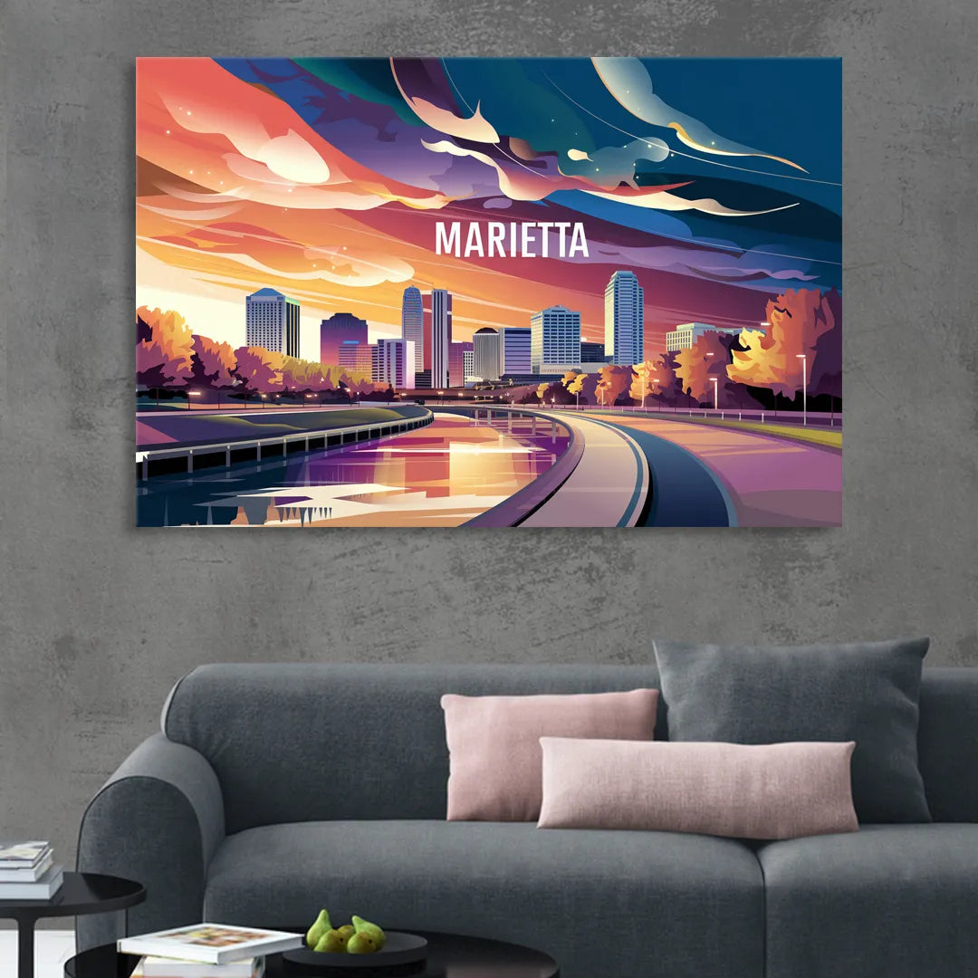 Marietta Skyline Sunset Sitting Room - Canvas Wall Art
