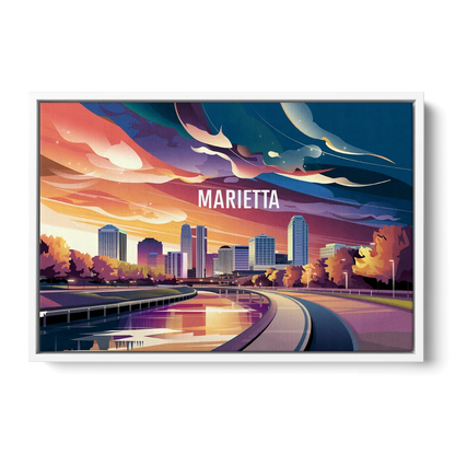 Marietta Skyline Sunset Front - White Canvas Wall Art
