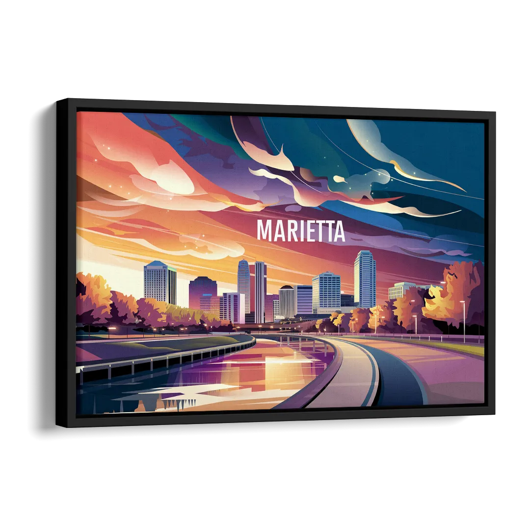 Marietta Skyline Sunset Side - Black Canvas Wall Art