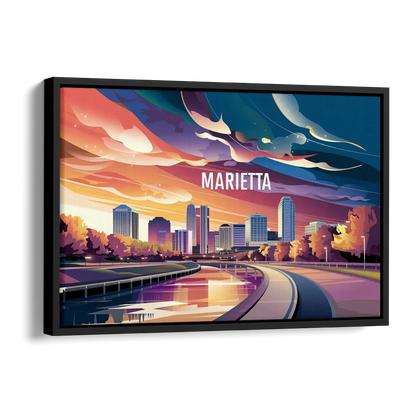 Marietta Skyline Sunset Side - Black Canvas Wall Art