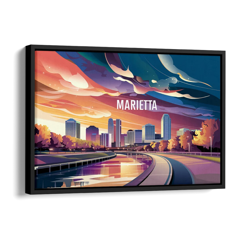 Marietta Skyline Sunset Side - Black Canvas Wall Art