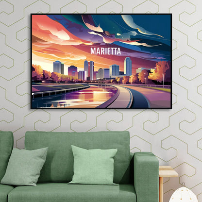 Marietta Skyline Sunset Sitting Room - Black Canvas Wall Art