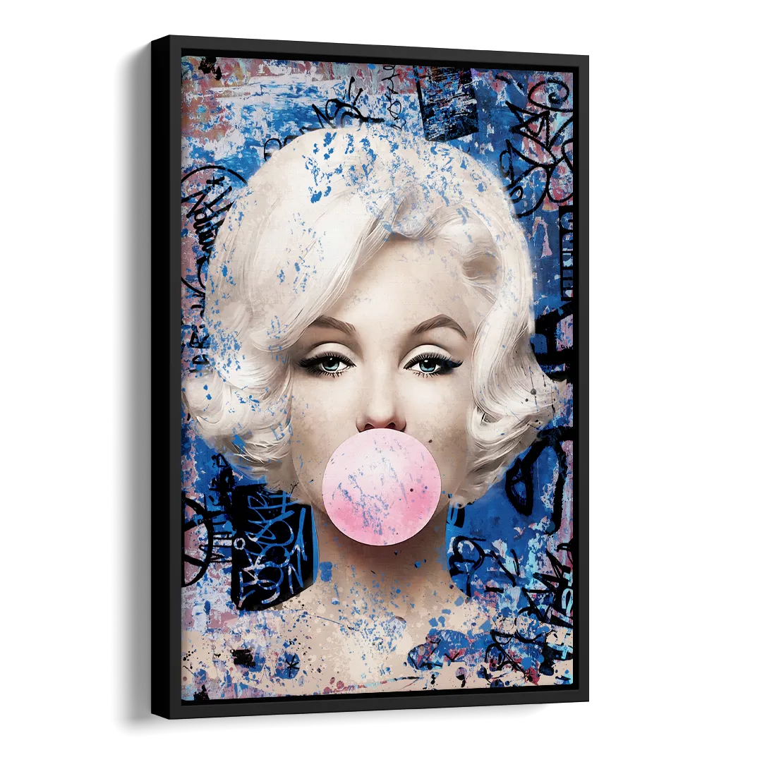 Marilyn Bubble Gum Side - Black Canvas Wall Art