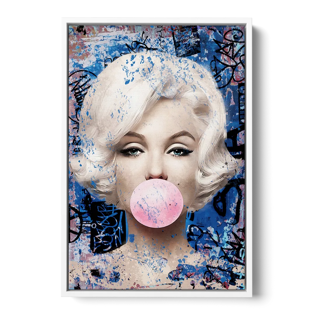 Marilyn Bubble Gum Front - White Canvas Wall Art