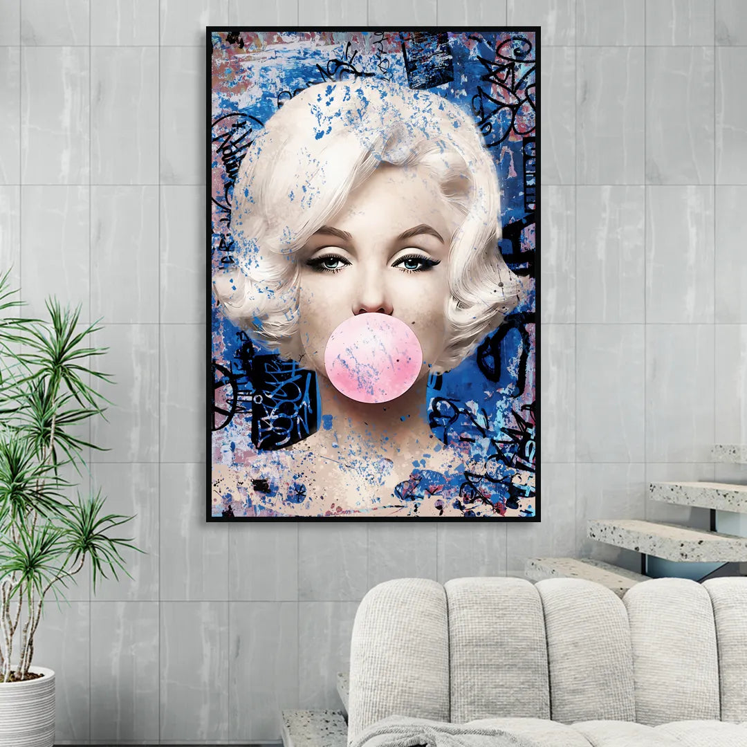 Marilyn Bubble Gum Sitting Room - Black Canvas Wall Art
