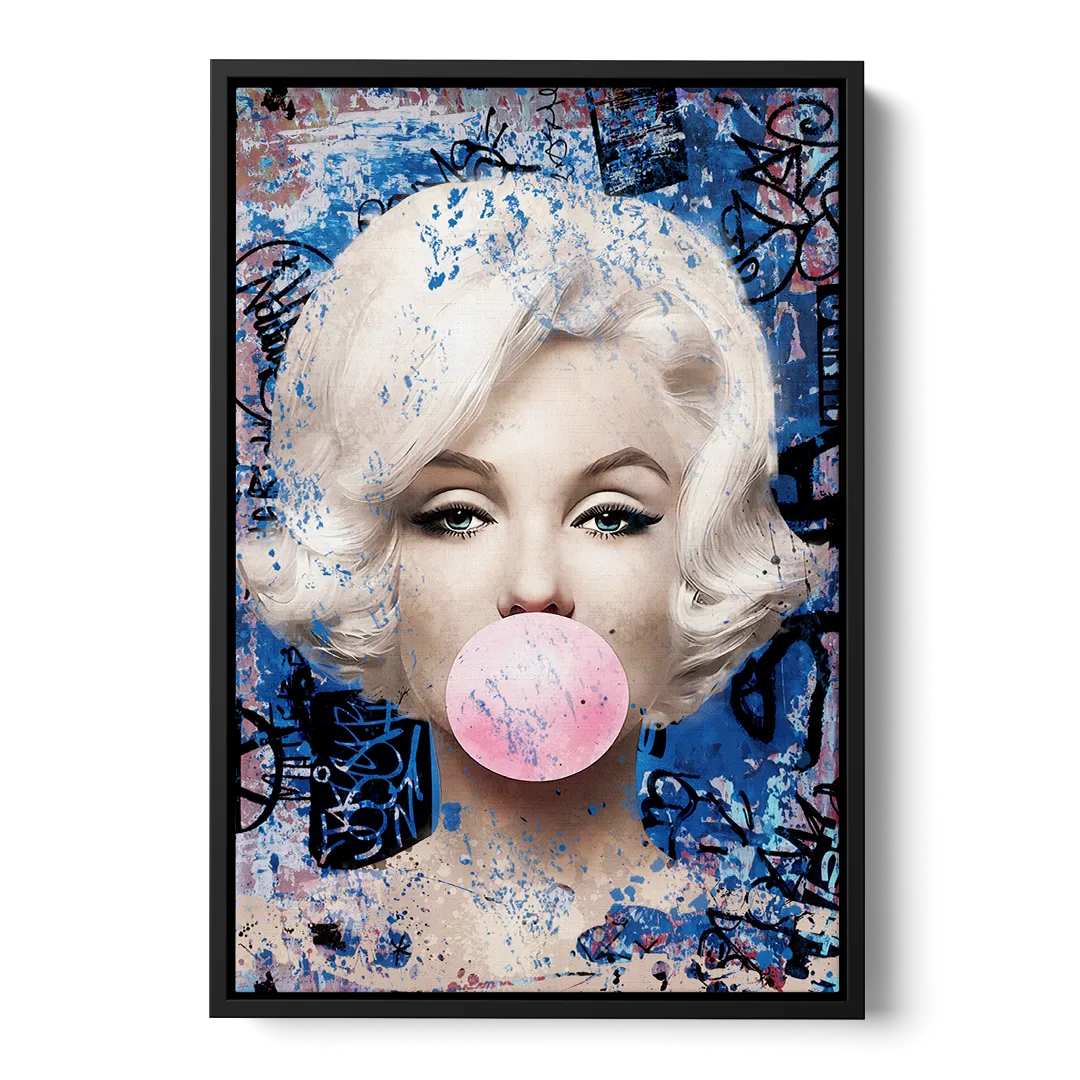 Marilyn Bubble Gum Front - Black Canvas Wall Art