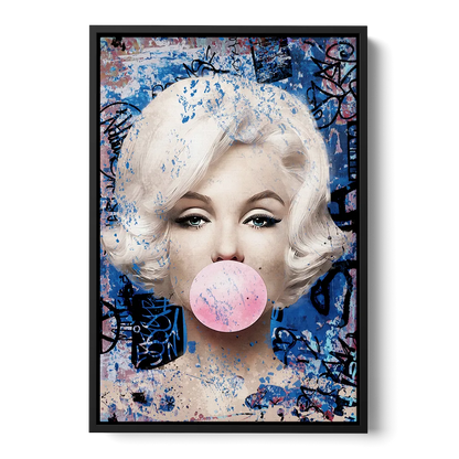 Marilyn Bubble Gum Front - Black Canvas Wall Art