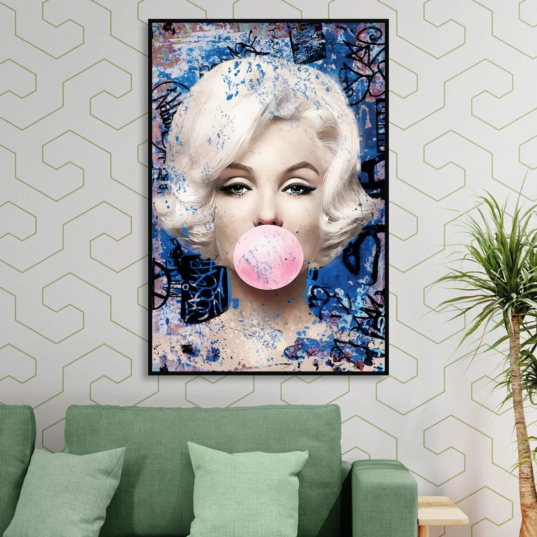 Marilyn Bubble Gum Living Room - Black Canvas Wall Art