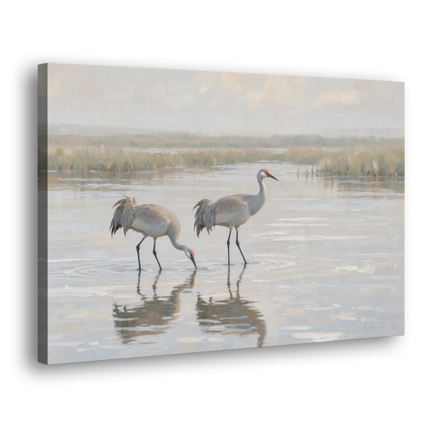Marsh Landscape Painting with Two Sandhill Cranes - Canvas Wall Art - Side
