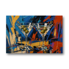 Martini Painting with Twin Olive Picks - Canvas Wall Art - Front