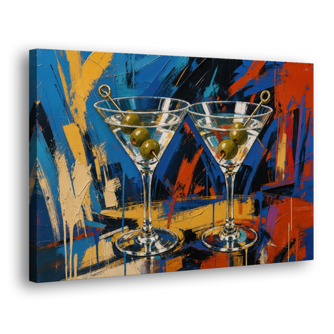 Martini Painting with Twin Olive Picks - Canvas Wall Art - Side