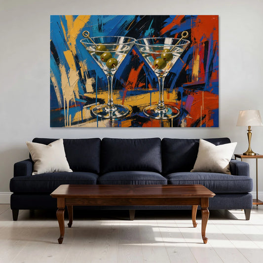 Martini Painting with Twin Olive Picks - Canvas Wall Art - Sofa - 60x40