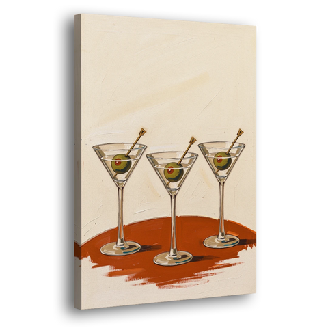 Martini Wall Art Trio with Green Olives - Canvas Wall Art - Side