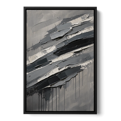 Masculine Abstract Slate Strata with White Seams - Black Framed Canvas Wall Art - Front