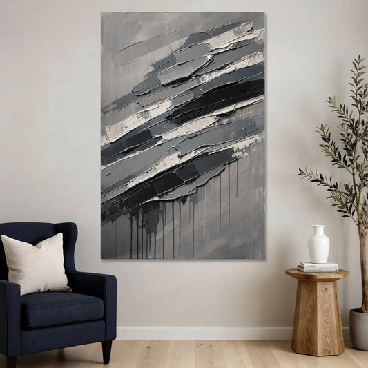 Masculine Abstract Slate Strata with White Seams - Canvas Wall Art - Sofa - 40x60