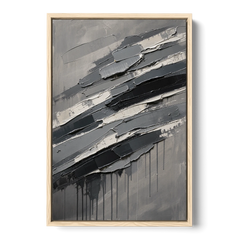 Masculine Abstract Slate Strata with White Seams - Oak Framed Canvas Wall Art - Front