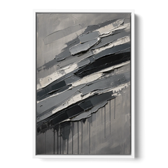 Masculine Abstract Slate Strata with White Seams - White Framed Canvas Wall Art - Front