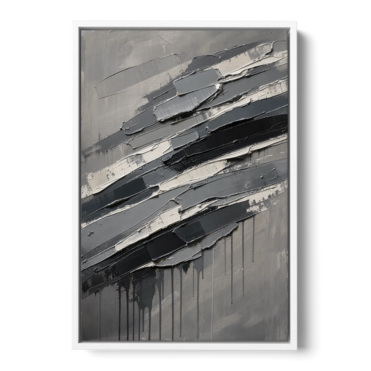 Masculine Abstract Slate Strata with White Seams - White Framed Canvas Wall Art - Front