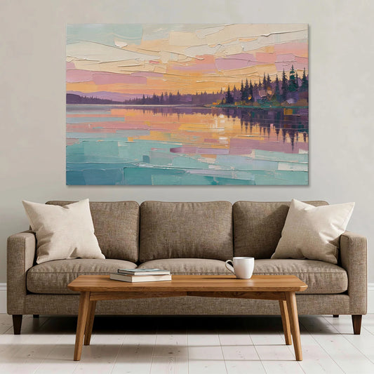 Master Bedroom Wall Art Above Bed Lake Sunset - Canvas Wall Art - Sofa - 60x40