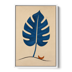 Matisse Wall Art Cobalt Leaf with Vermilion Moon - White Framed Canvas Wall Art - Front