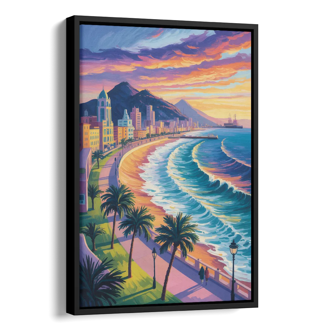 Mazatlán Malecón View Side - Black Canvas Wall Art