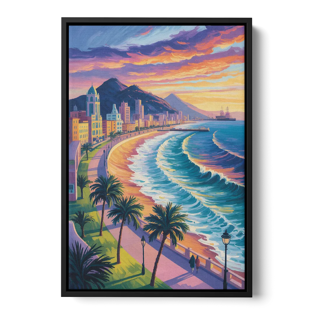 Mazatlán Malecón View Front - Black Canvas Wall Art