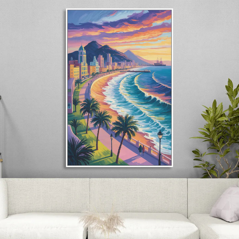 Mazatlán Malecón View Living Room - White Canvas Wall Art