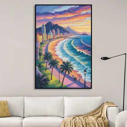 Mazatlán Malecón View Sitting Room - Black Canvas Wall Art