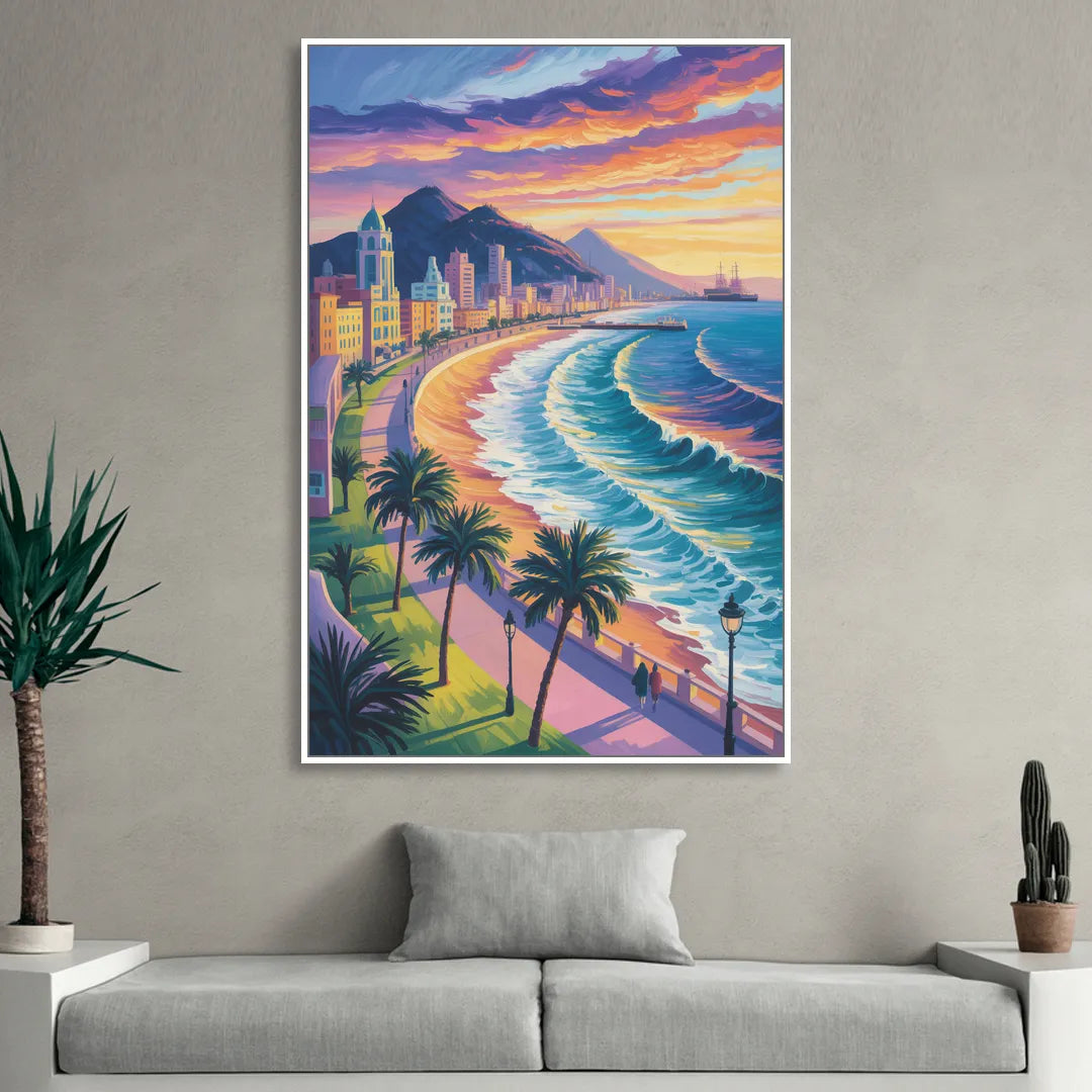 Mazatlán Malecón View Sitting Room - White Canvas Wall Art