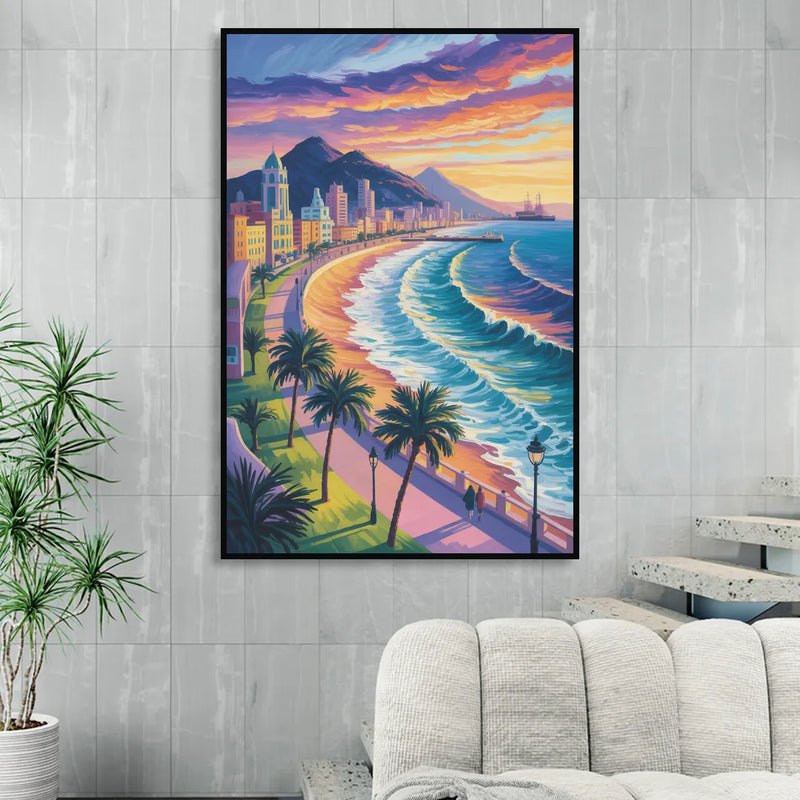 Mazatlán Malecón View Living Room - Black Canvas Wall Art