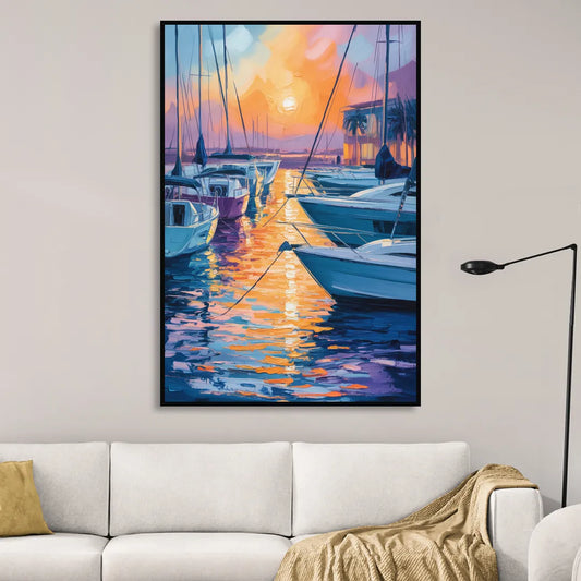Mazatlán Marina Reflections Living Room - Black Canvas Wall Art