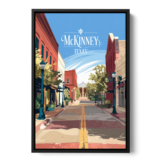 McKinney Downtown Streetscape - Black Framed Canvas Wall Art - Front