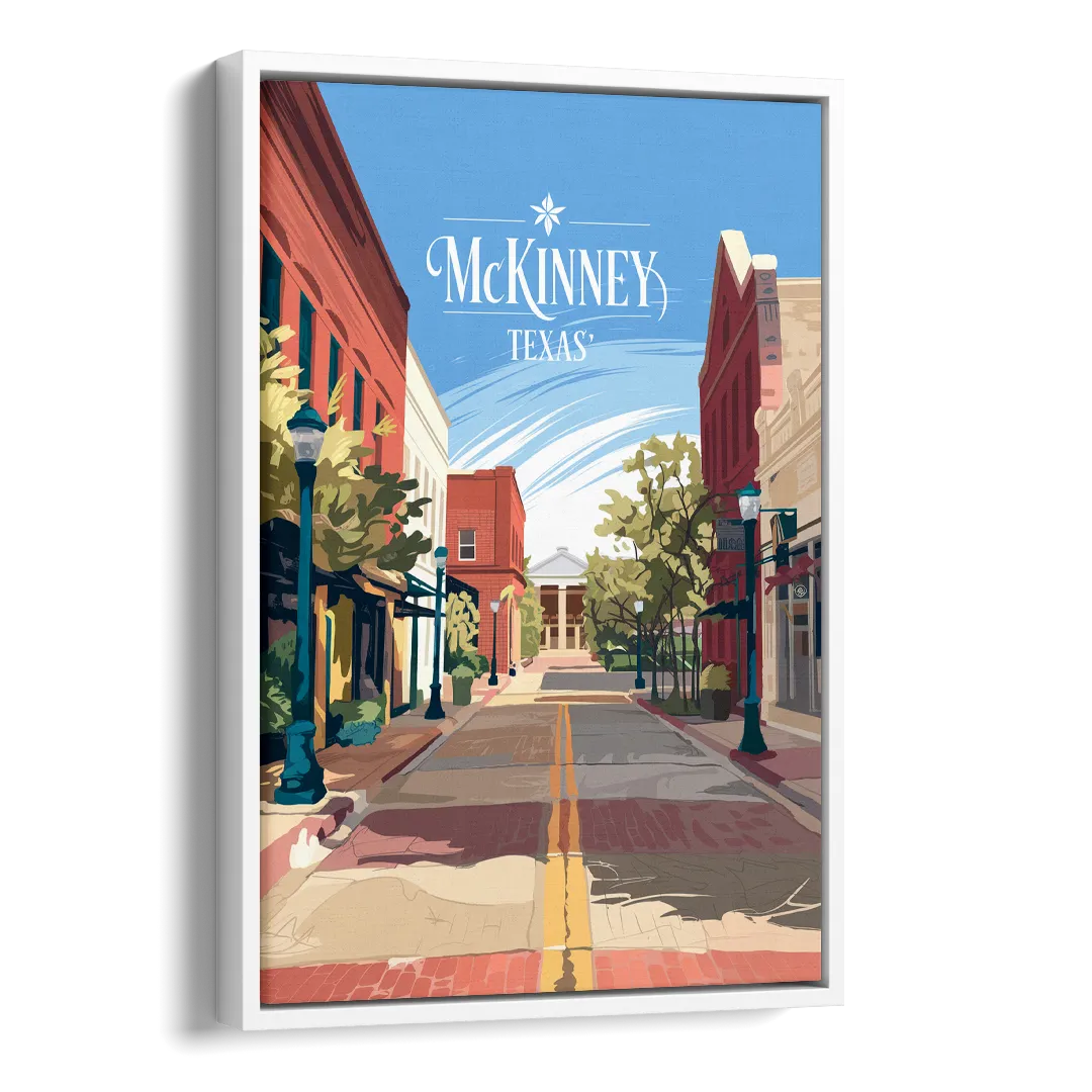 McKinney Downtown Streetscape Side - White Canvas Wall Art