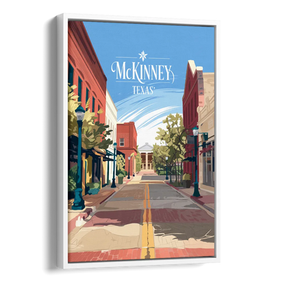 McKinney Downtown Streetscape Side - White Canvas Wall Art